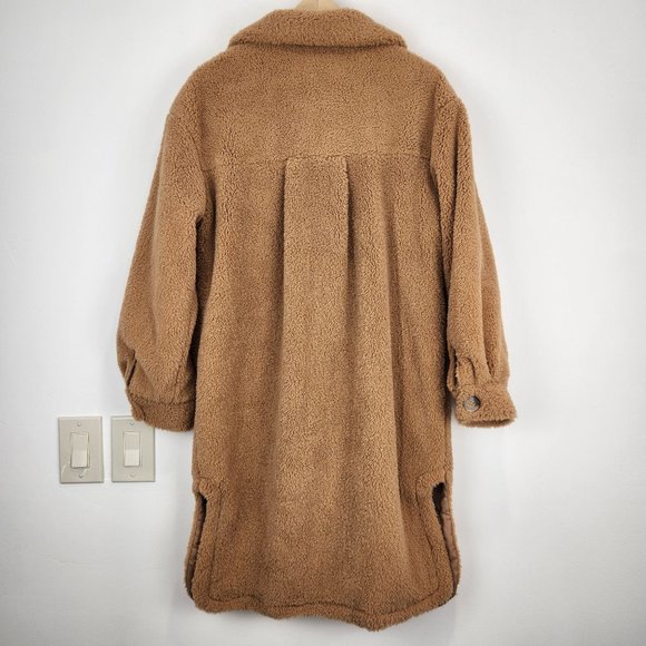 SOLD-C&C California Sherpa Shacket NWT Womens Size S Long Button Front Brown - Picture 7 of 13